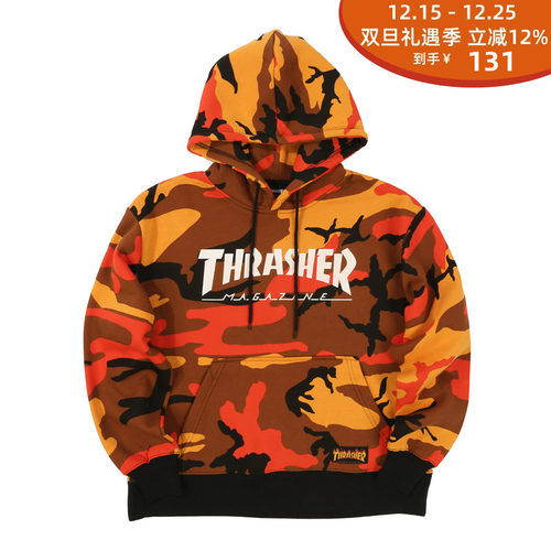 thrasher联名印花迷彩帽衫现