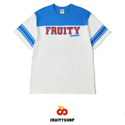 fRUITYSHOP 蓝绿两色胸前字母LOGO拼接短袖SPLICED LETTER LOGO