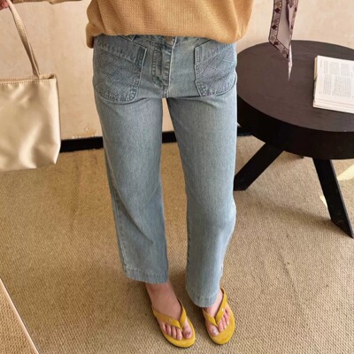 REVEAL 双色菱格纹口袋九分牛仔裤 QUILTED POCKET CROPPED JEANS