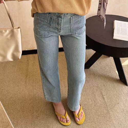 REVEAL 双色菱格纹口袋九分牛仔裤 QUILTED POCKET CROPPED JEANS