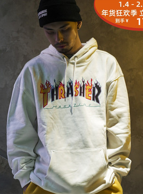 THRASHER 印花拼接帽衫 DOUBLE FLAME LOGO 经典款 火焰滑板