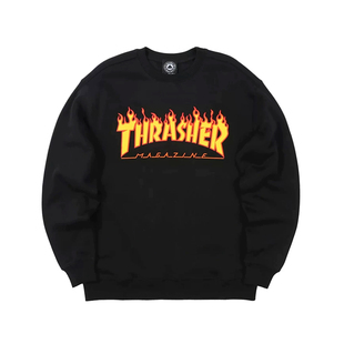 THRASHER 美线经典黄黑渐变火焰 LOGO 印花长袖 LS TEE
