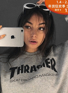 现货 潮玩艺 THRASHER SKATE MAG CREW 定番滑板字母印花圆领卫衣