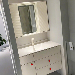 多巴胺奶油风浴室柜组合陶瓷一体盆卫生间风水镜洗漱台洗手洗脸盆