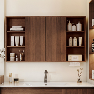 风水镜柜浴室中古风挂墙式 置物柜卫浴 凤水镜单独卫生间推拉隐藏式