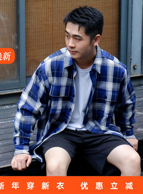 RADIUM 廓形秋冬宽松色织加厚日系格子衬衫春秋韩版休闲CITYBOY