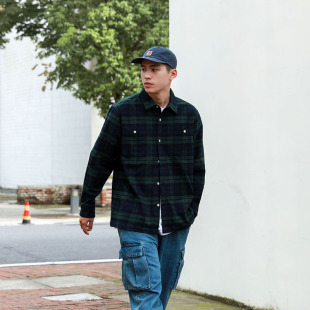休闲衬衫 磨毛法兰绒格子宽松呢料长袖 男春秋衬衣 日系潮牌 RADIUM