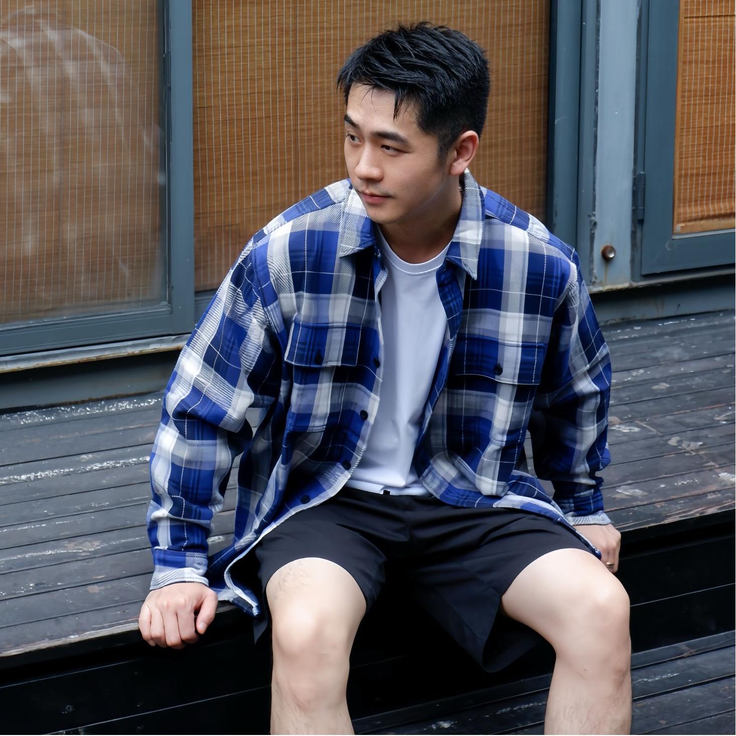 RADIUM方领色织格子衬衫日本制