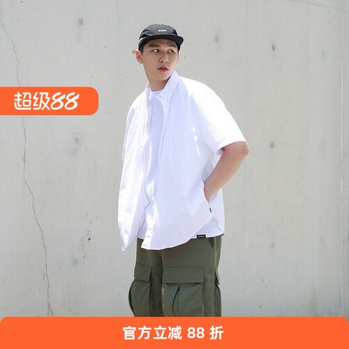 radium廓形纯色竖条纹短袖衬衫