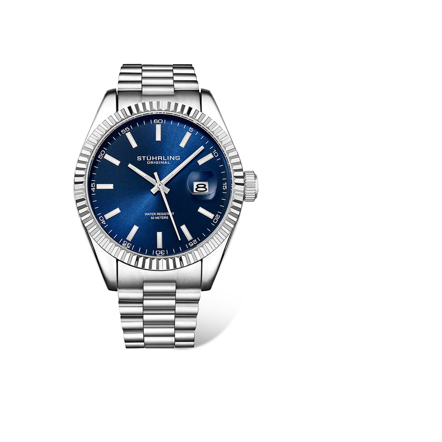 施图灵蓝盘钢带商务石英男表