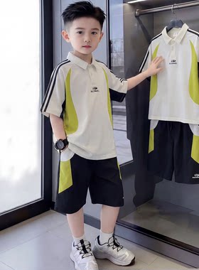 夏季男童短袖POLO短裤套装透气