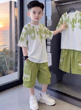 男大童夏季帅气短袖工装两件套