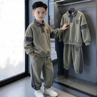 男童秋装卫衣套装潮牌2026新款儿童加绒加厚运动服春秋冬季男孩潮