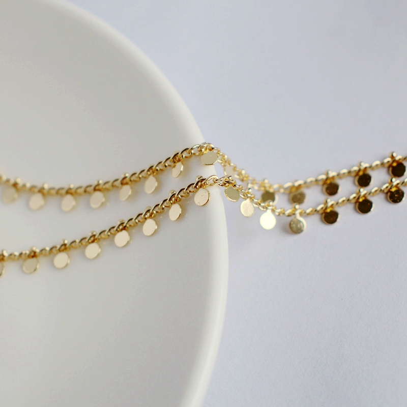 14K包金镀金保色侧身链插片手工链子diy双层手链项链叠戴配件材料