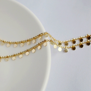 14K包金镀金保色侧身链插片手工链子diy双层手链项链叠戴配件材料