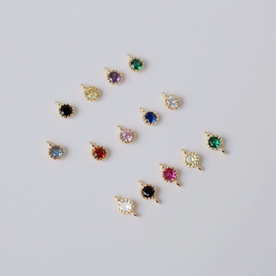 14K包金保色铜镶锆石吊坠双环4mm彩锆石diy自制耳饰耳环手链配件