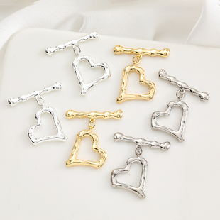 14K包金镀白金保色镀银大号不规则爱心OT扣diy串珠珍珠项链扣子