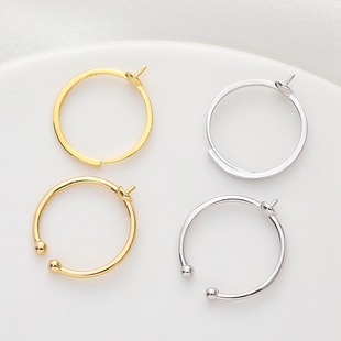 S925银戒指镀黄金白金半孔珠针空戒托diy手工饰品开口珍珠戒指托