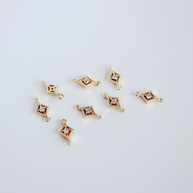 diy镀金菱形双环锆石流苏耳饰品