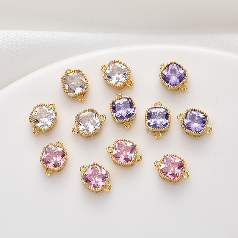 铜包金镀金保色正方形双环彩色锆石配件diy手工饰品手链项链配饰,饰品/流行首饰/时尚饰品新,其他DIY饰品配件,淘宝优惠券,粉丝福利购,淘宝优惠卷