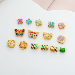 古法包金镀金滴油彩色珐琅彩色配饰diy手工串珠手链项链隔珠配件