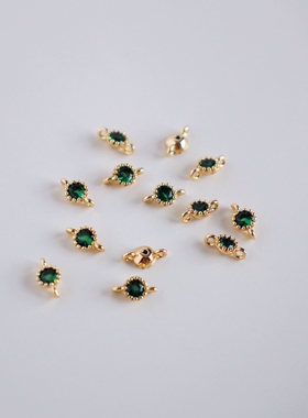 14K包金镀金保色微镶绿锆石祖母绿色双环链接diy耳环手链配件材料