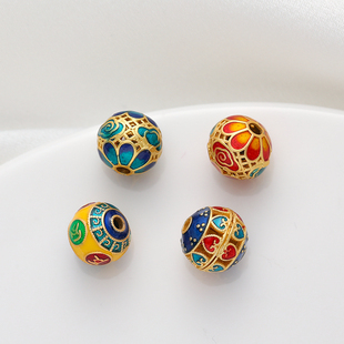 铜包金镀金滴油景泰蓝祥云圆珠回文隔珠配饰diy手工串珠配珠散珠