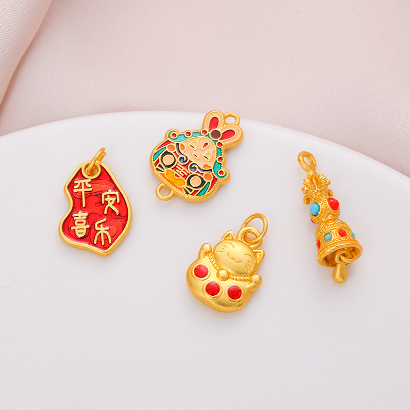 古法包金镀金保色滴油珐琅彩饰品配件双环兔爷招财猫降魔铃铛吊坠,饰品/流行首饰/时尚饰品新,其他DIY饰品配件,淘宝优惠券,粉丝福利购,淘宝优惠卷