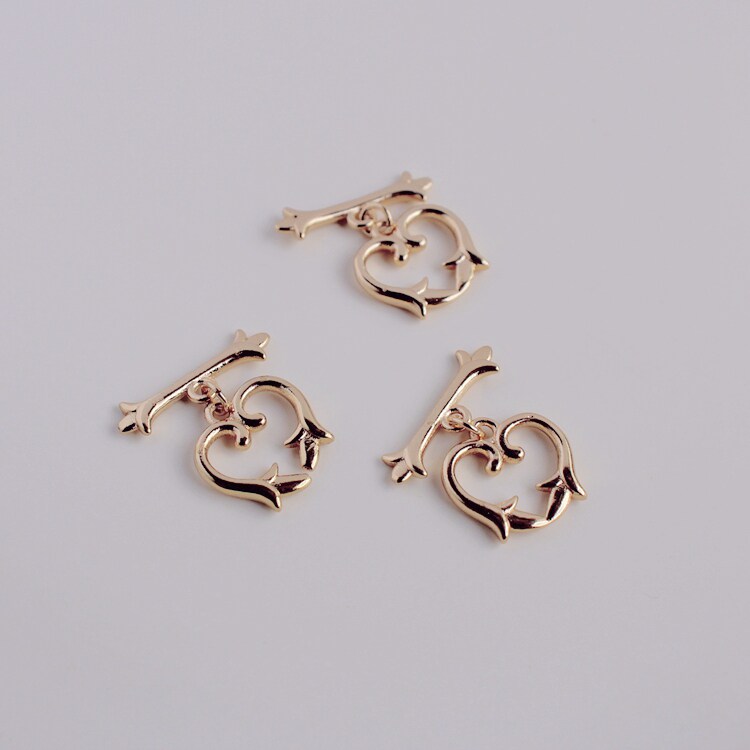 14K包金铜镀金保色爱心OT扣diy手工项链扣子珍珠毛衣链链接扣头