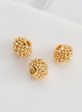 14K包金镀真金保色镂空灯笼珠9mm配珠diy手工串珠手链项链配饰