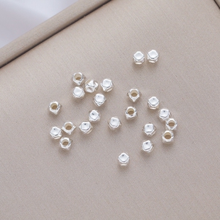 S925纯银珠子空心碎银子散珠菱形珠隔珠diy手工串珠手链手串项链