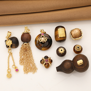 天然沉香葫芦钱袋吊坠虎眼石小配件diy手工项链手链配饰配件材料