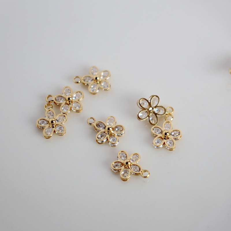 小花镀真金锆石串珠手链耳环吊坠