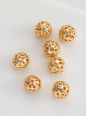 14K包金镀金保色镂空珠9mmdiy手工串珠手链项链隔珠配饰古风配珠