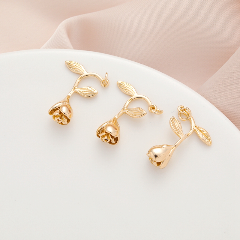 临兰铜包金镀金保色玫瑰花吊坠