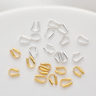 S925纯银镀真金U形护线扣diy手工串珠手链项链钢丝鱼线弧形收尾扣