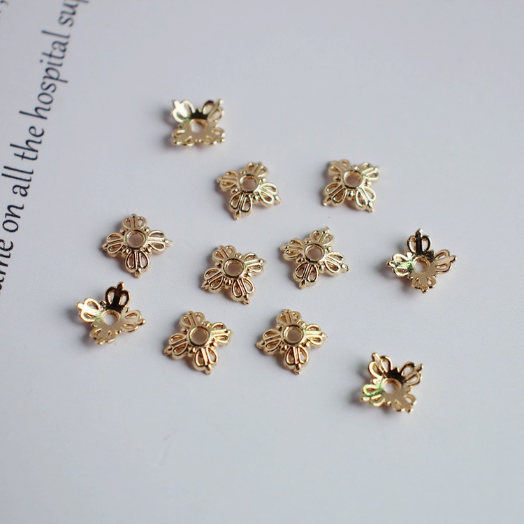 diy14k包金保色镂空6mm自制花托