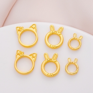 古法包金镀金沙金哑光猫耳朵兔耳朵套珠圈包珠圈diy串珠手链配饰