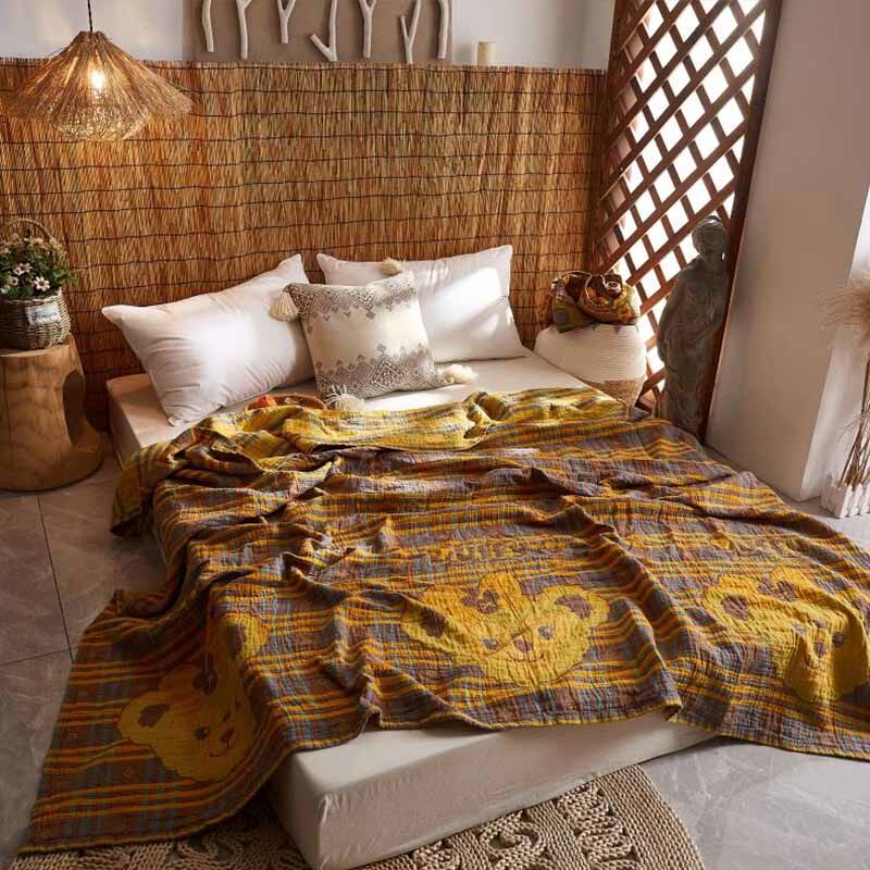 유럽과 미국의 싱글 빈티지 순수 코튼 거즈 타올 퀼트 고온 세척 코튼 자카드 던지기 담요 여름 시원한 퀼트