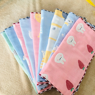 纯棉6层纱布方巾洗脸家用柔软吸水小孩卡通可爱幼儿园小毛巾 5条装