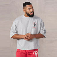 YoungLa Summer sports T-shirt for men: Round-neck cotton weightlifting short-sleeved, off-the-shoulder, loose fitness and sweat-absorbing training wear thumbnail 3
