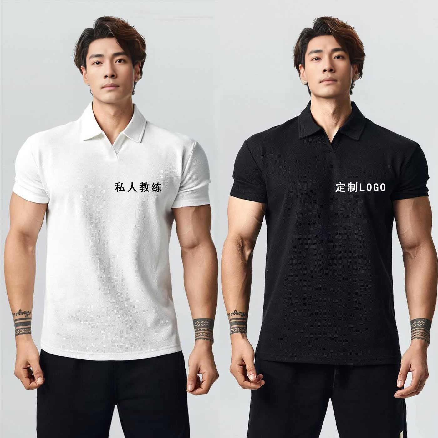 订制Logo精梳棉夏季型男POLO衫收袖口运动短袖T恤吸健身训练服