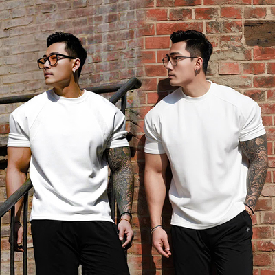 夏季收袖口运动短袖男太空棉垫肩T恤拼接抗皱健身服弹力训练上衣