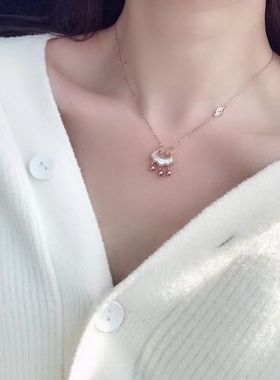 贝壳平安锁玫瑰金不掉色时尚项链