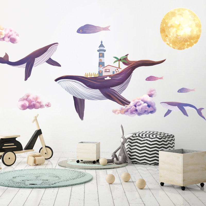 北欧简约鲸鱼墙贴儿童房卧室温馨自粘贴画宿舍背景墙面装饰品贴纸