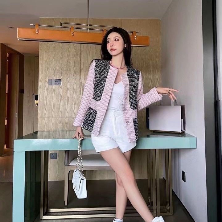 2026春季小香风外套女装新款名媛气质时尚百搭拼接短款上衣配胸针,女装/女士精品,西装,淘宝优惠券,粉丝福利购,淘宝优惠卷