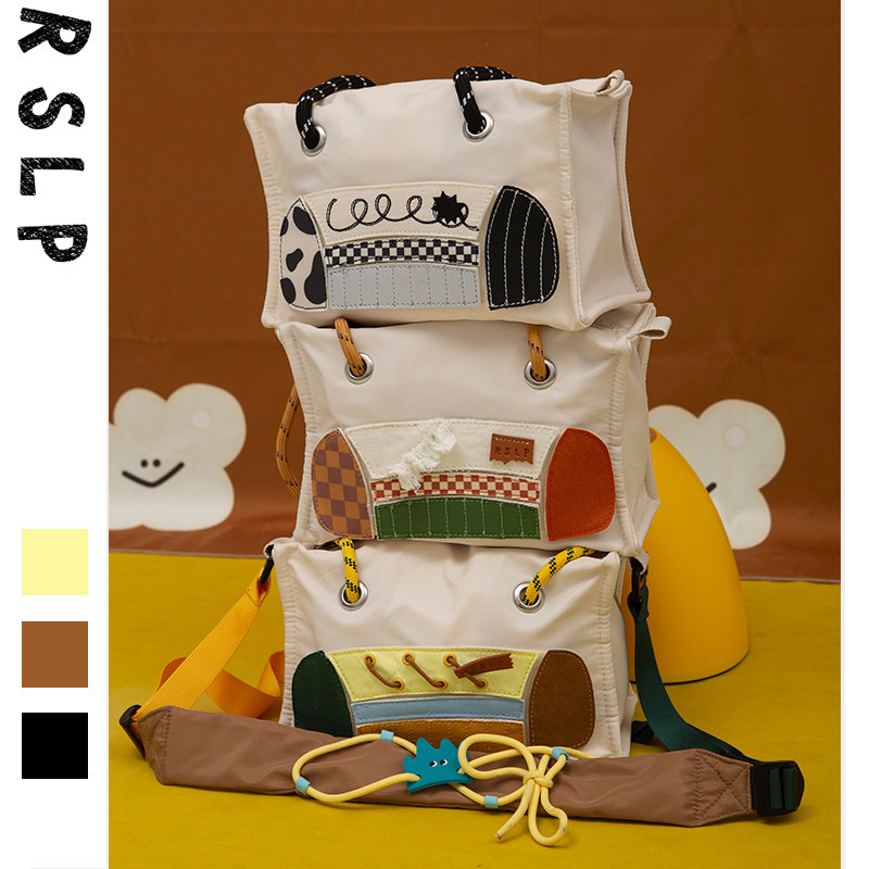 若素良品可爱小众单肩斜挎手提吐司布包DIY创意设计拼色百搭简约