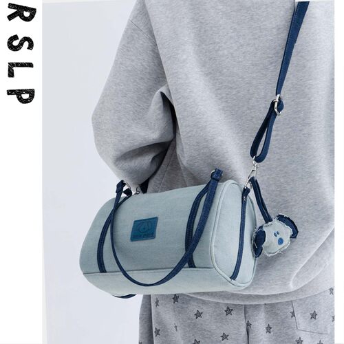 若素良品可爱女牛仔单肩波士顿包