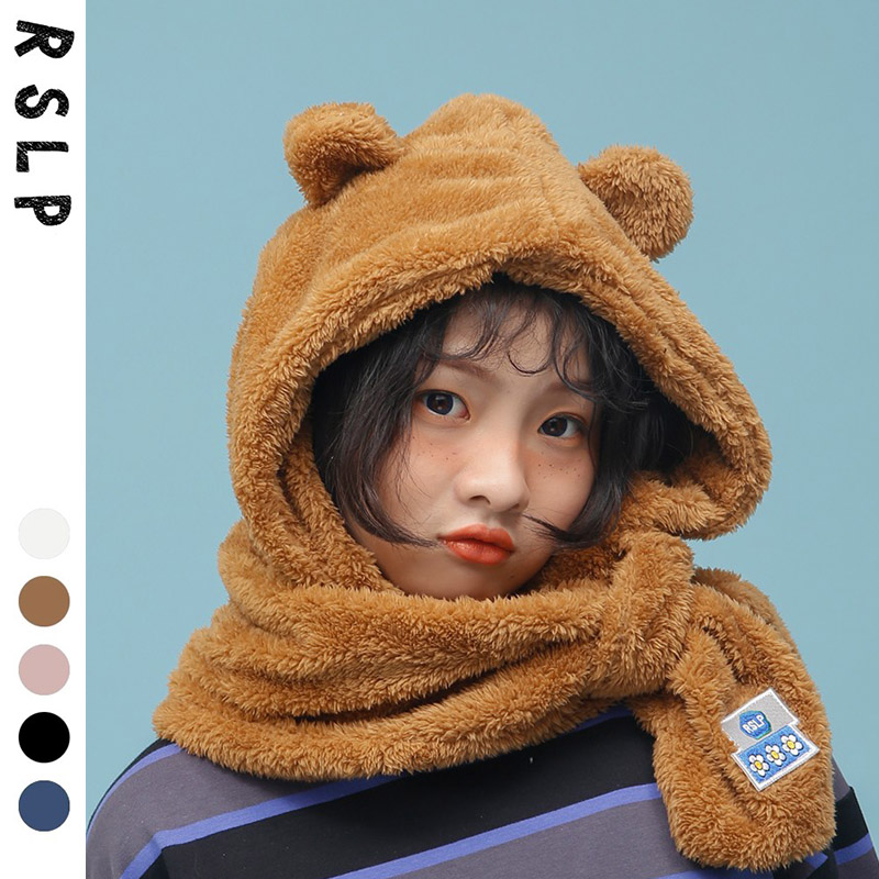 若素良品小熊耳朵围巾连帽子一体