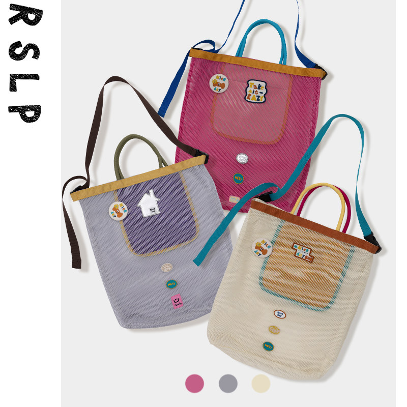 若素良品轻便透明网格纱眼兜斜挎沥水游泳手提大容量户外沙滩包袋